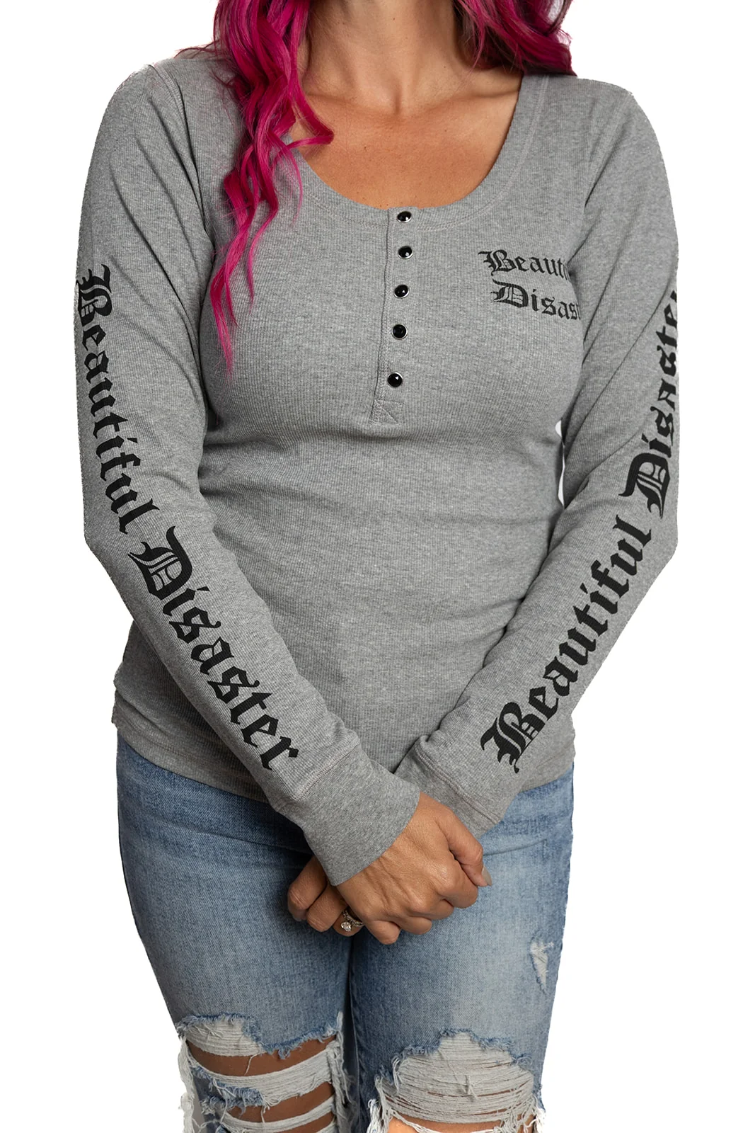 Beautiful Disaster Henley - Gray - Image 8